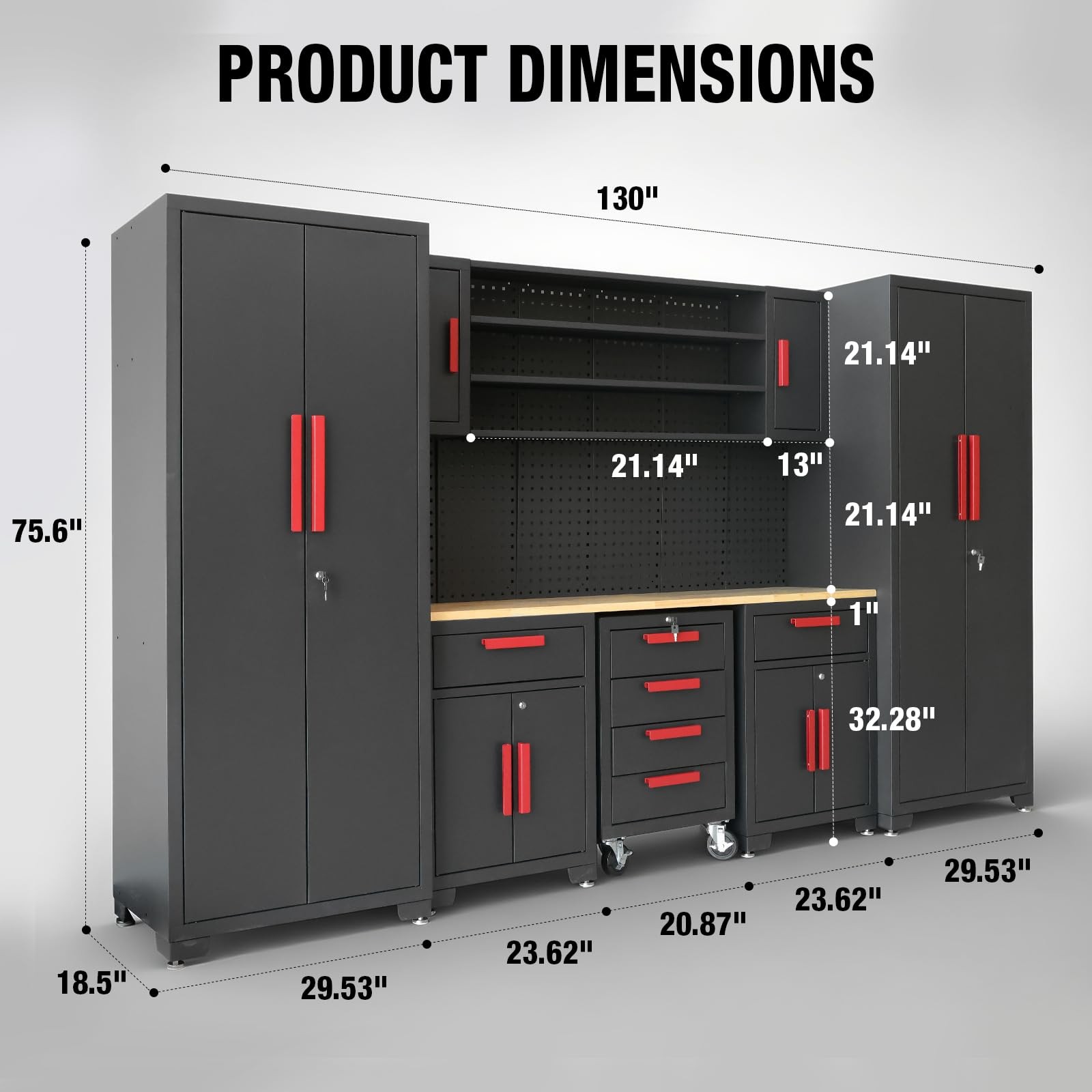 YELLOW JACKET Garage Storage Cabinets, Locked 8Pcs Workshop Cabinet Set ASPCG103