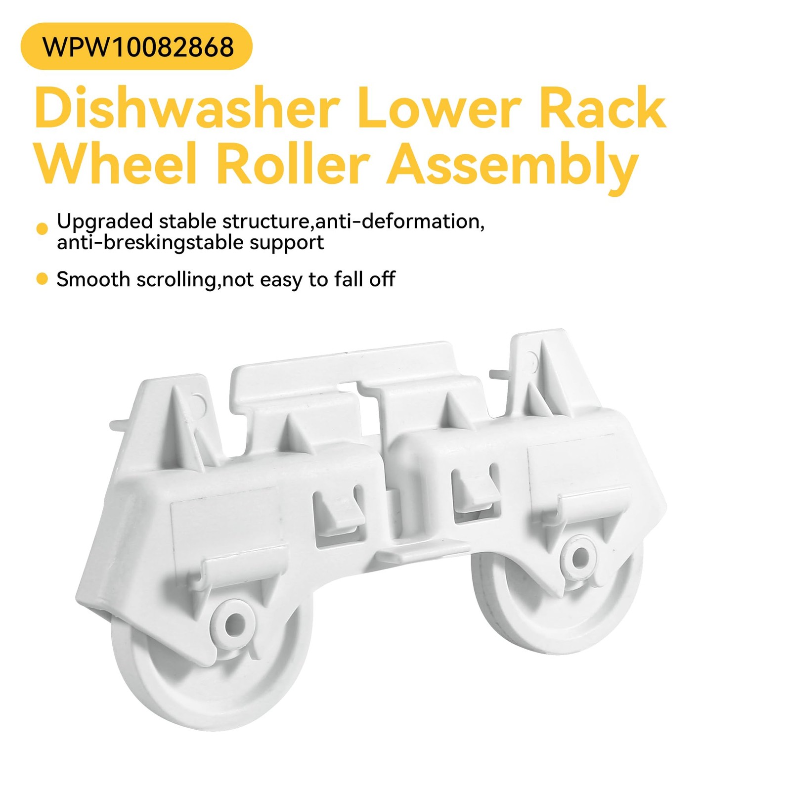 WPW10082868 Dishwasher Lower Rack Wheel Roller Assembly, Easy Snap...