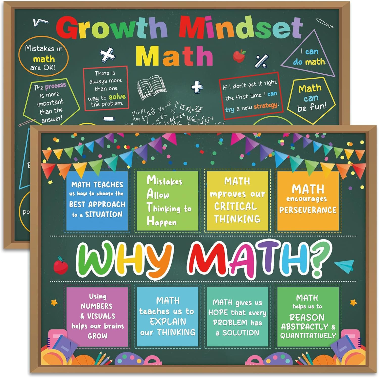2Pcs Why Math Growth Poster Mindset Math Poster for Classroom Math Posters for M