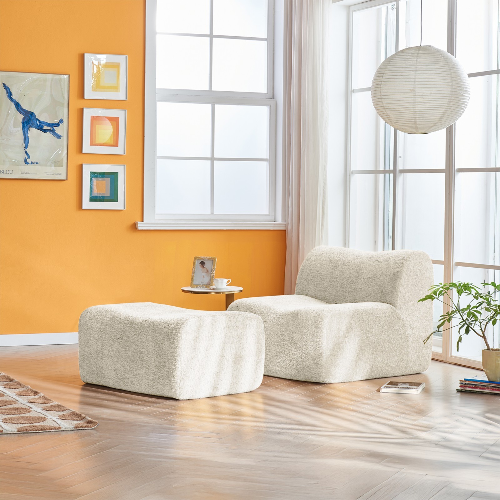 Space-Saving Single Foam Sofa Chair with Footrest & Pillow