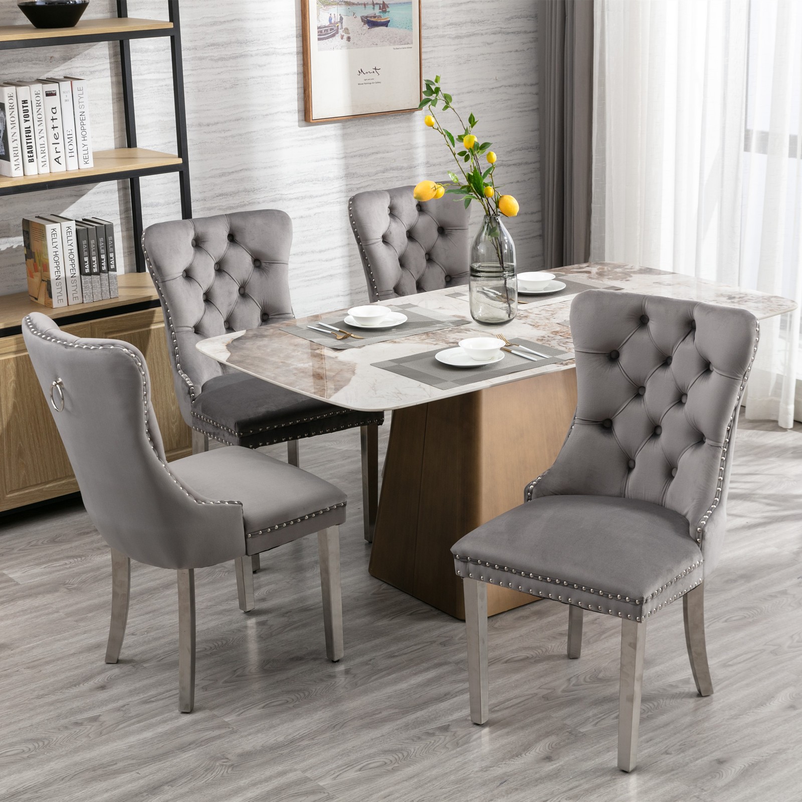 Set of 2 Modern High-end Tufted Dining Chair Velvet Upholstered Kitchen Chair