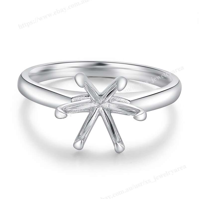 Prong Setting Sterling Silver 925 Ring Engagement Semi Mount Round 8mm to 8.5mm