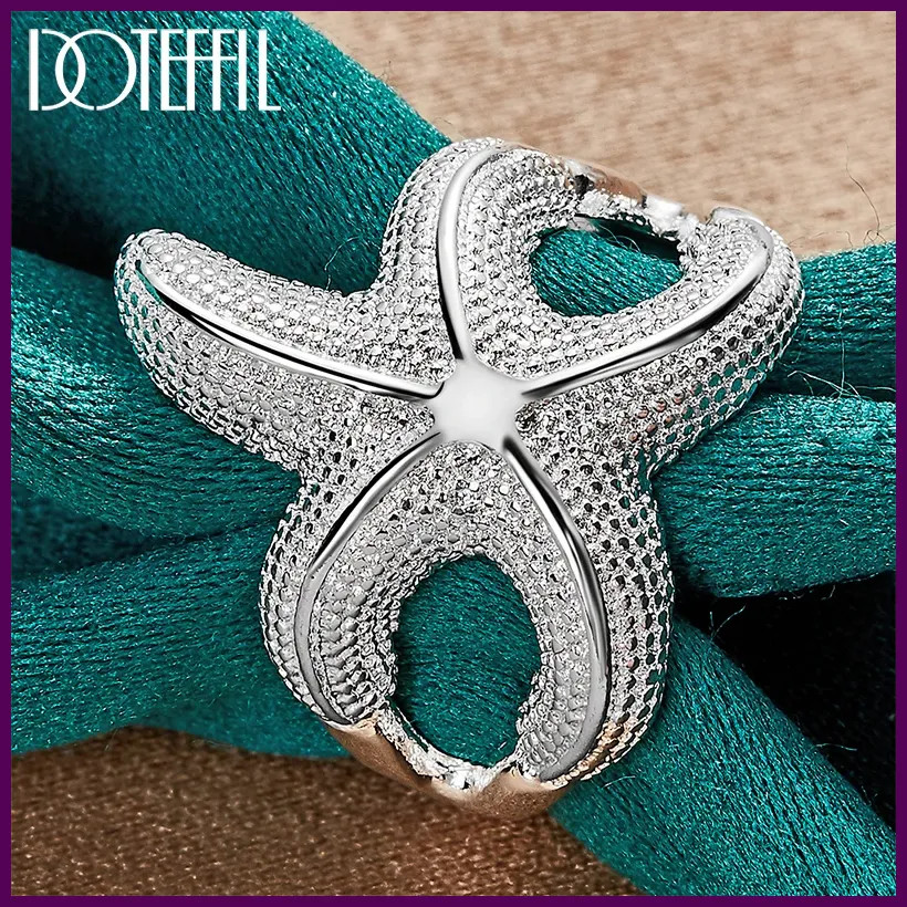 DOTEFFIL 925 Sterling Silver Big Starfish Ring For Woman Man Fashion Wedding