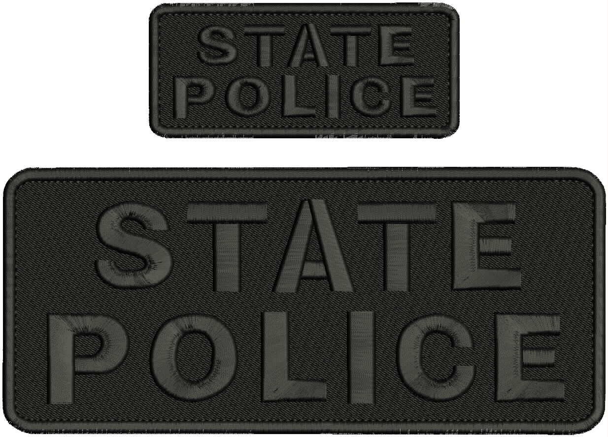 Collectible 2 Embroidery Patch State Police 4x10 and 2x5 Black On Black