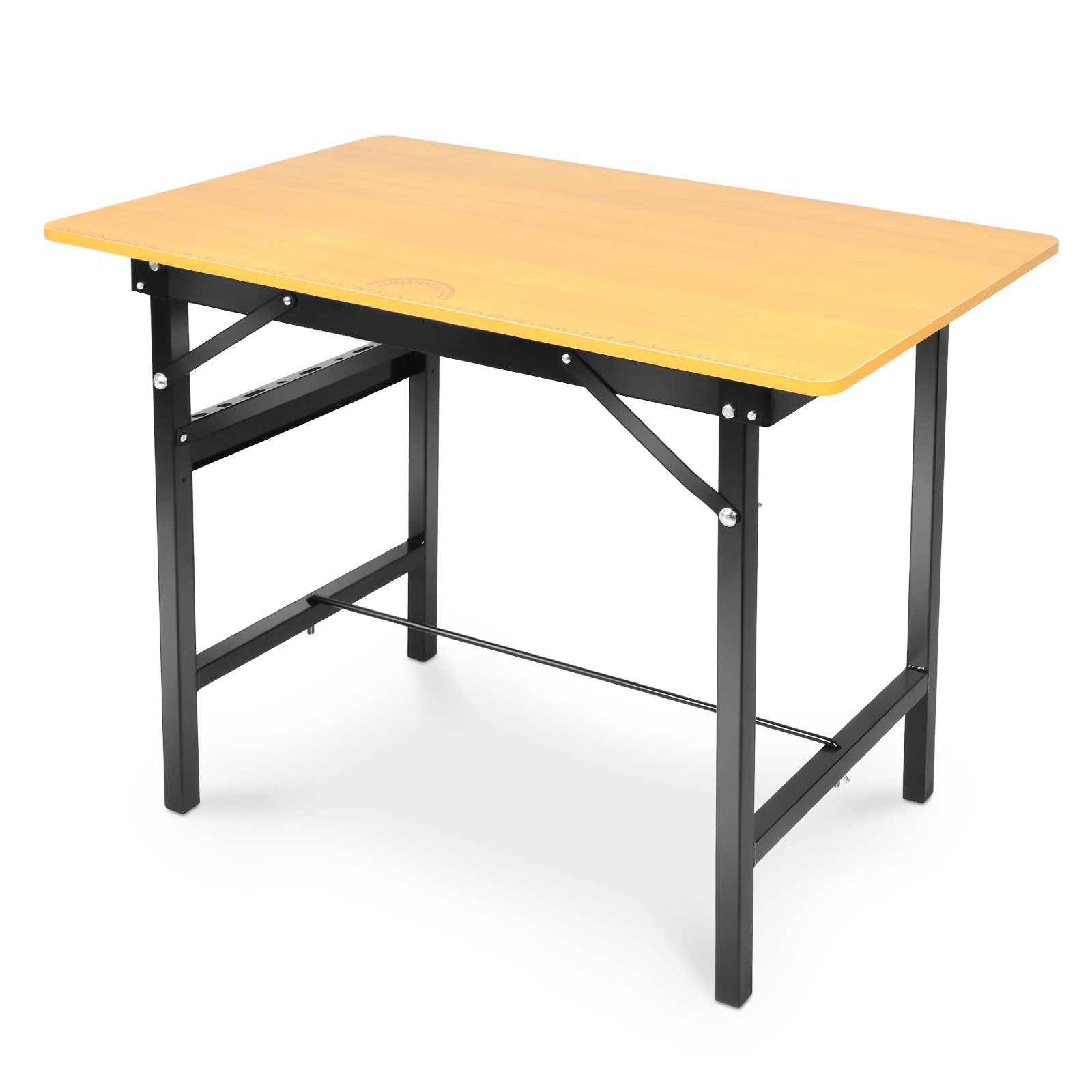Foldable Work Bench Adjustable Metal Table Wood Top Desktop 220LBS Yellow, Black