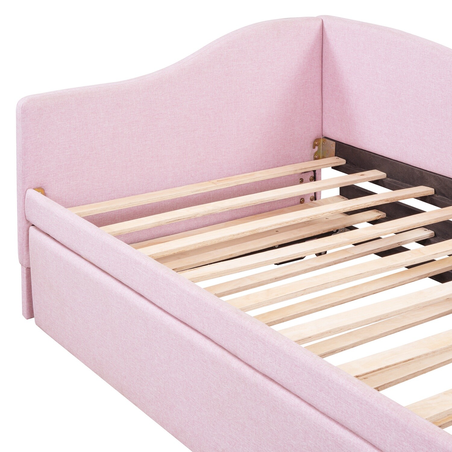 Twin Size Daybed Linen Upholstered Bed Frame Sofa Bed with Pull Out Trundle Bed