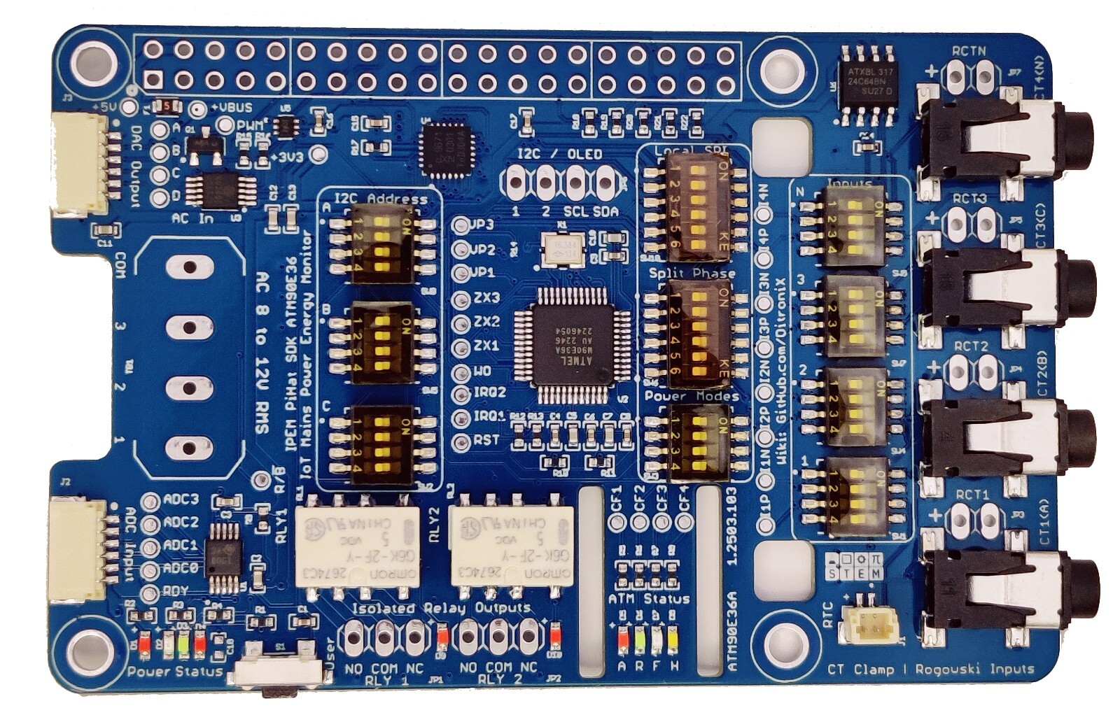 IPEM PiHat ATM90E36 IoT Power Energy Monitor Board Home Automation 1-3 Phase SDK