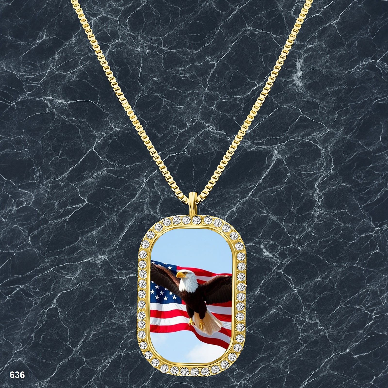 New USA American Flag Pendant Necklace Picture Design Sparkling Gold Tone Keepsa