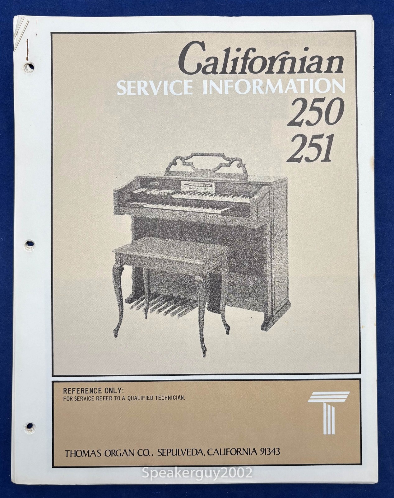 Original Thomas Organ / Californian 250 251 / Service Information - Manual -- #3