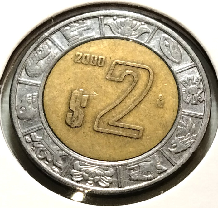 2000  Mexico 2  Pesos  Coin -  KM #604 -  Combined shipping - (IN#17032)