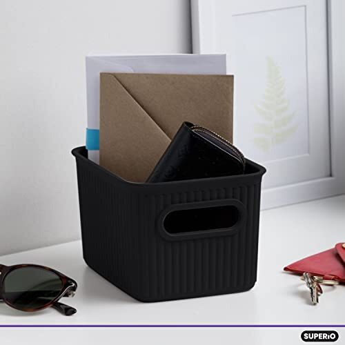 Superio 1.5 L Mini Ribbed Storage Bin- Plastic Storage Basket (Brown, 6 Pack)