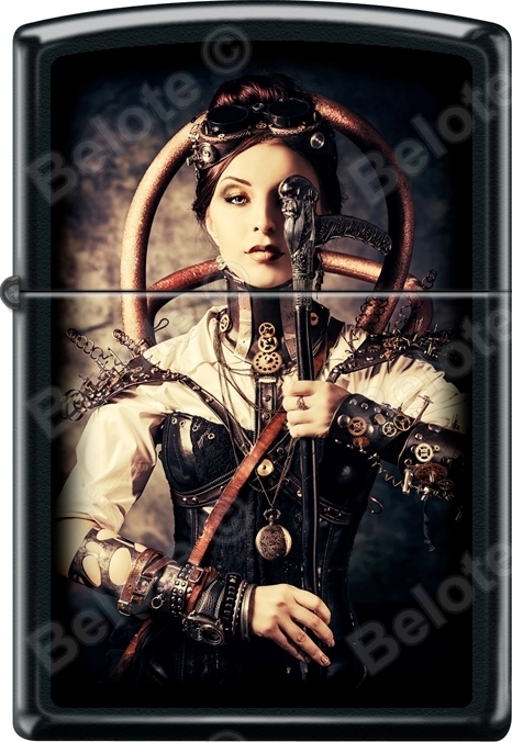 Zippo Steampunk Woman Gun Black Matte WindProof Lighter NEW