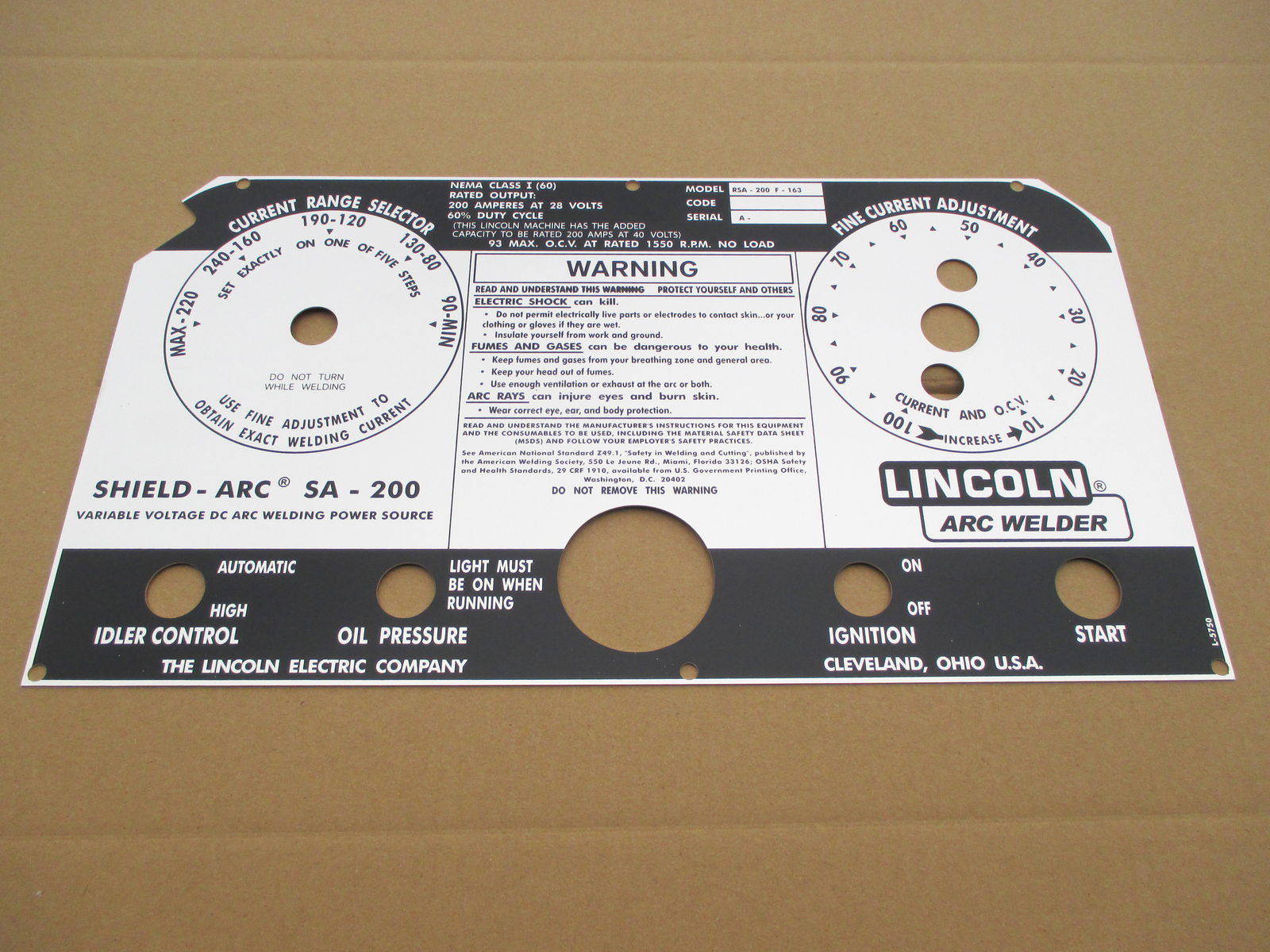 Sa-200 Lincoln Welder Black Face Green Light Faceplate L5750 OEM Quality
