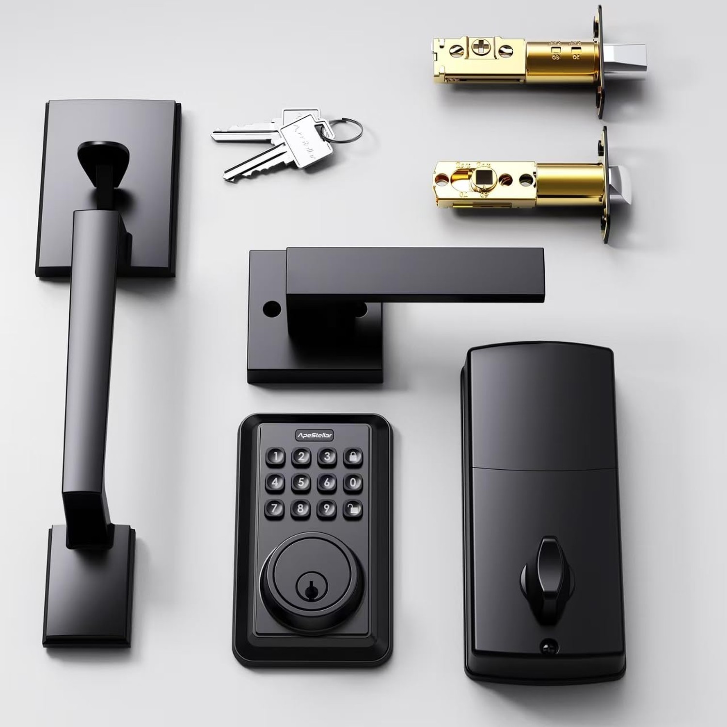 Keyless Entry Door Lock Deadbolt with Handle Set - Front Door Lock Set- Elect...