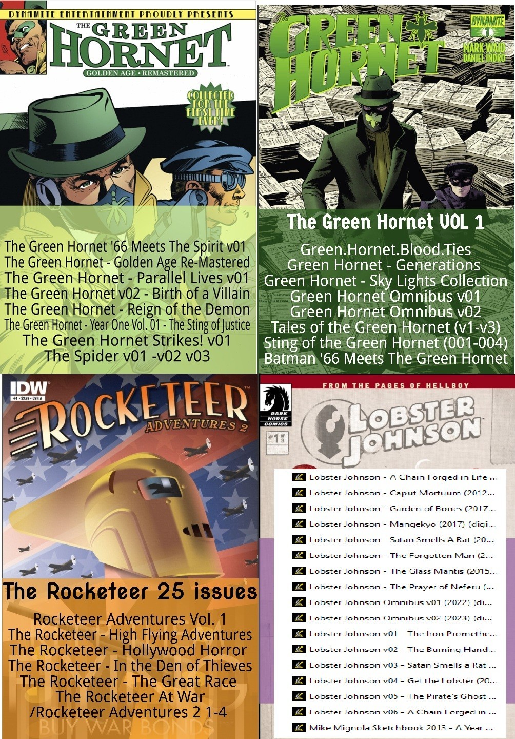 4 DVDROM set of Comics Green Hornet ,The Rocketeer and LobsterJohnson.