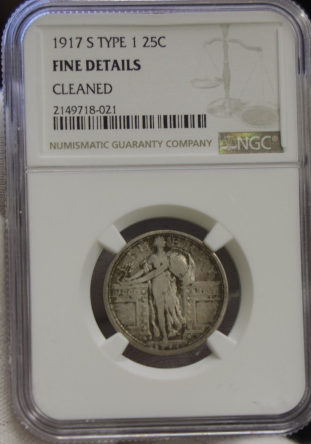 1917 S US Standing Liberty Quarter 25c NGC Fine (Cleaned)