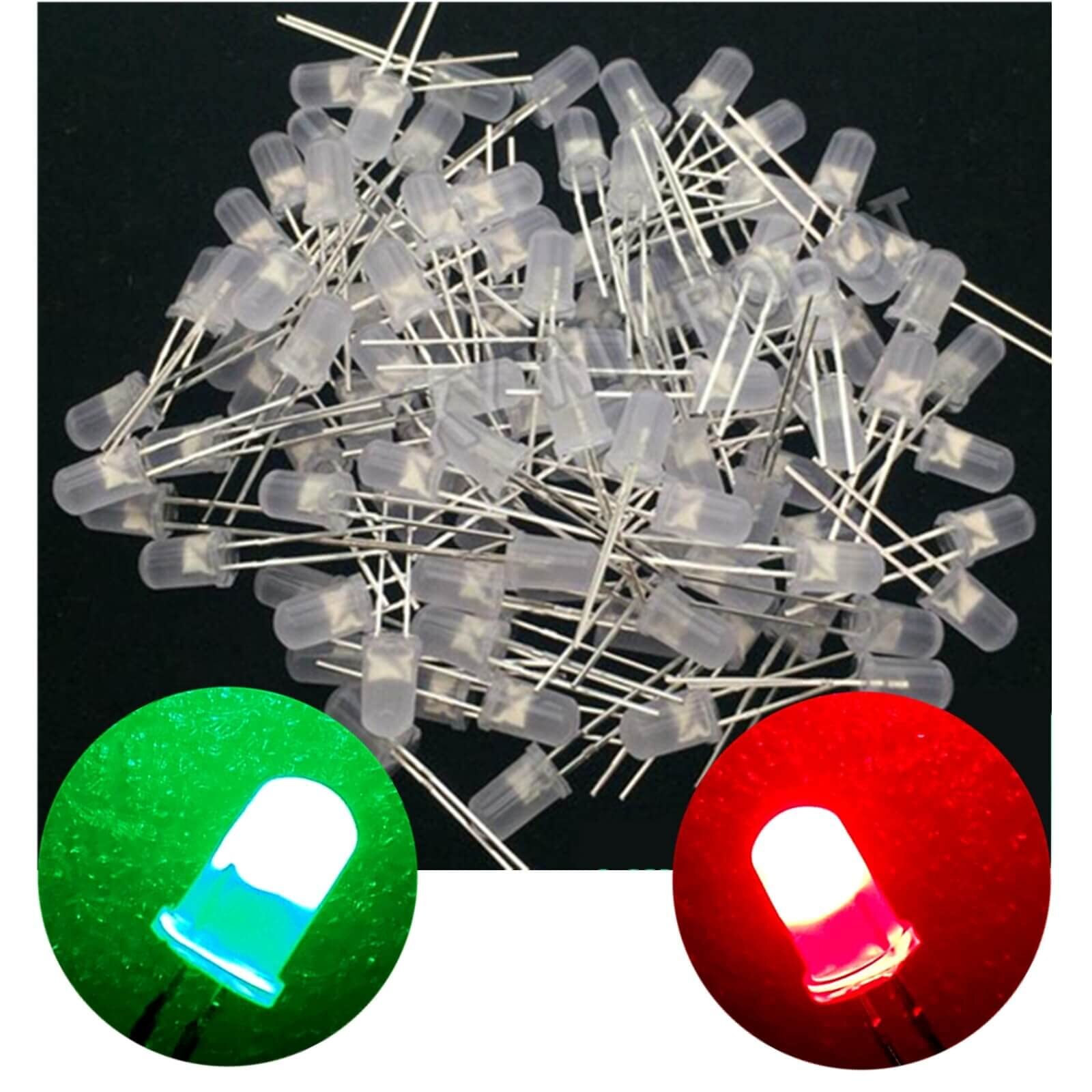 100pcs 5mm Dual Bi Color Polar Changing Red/green Led Diffused Leds 2pin Led