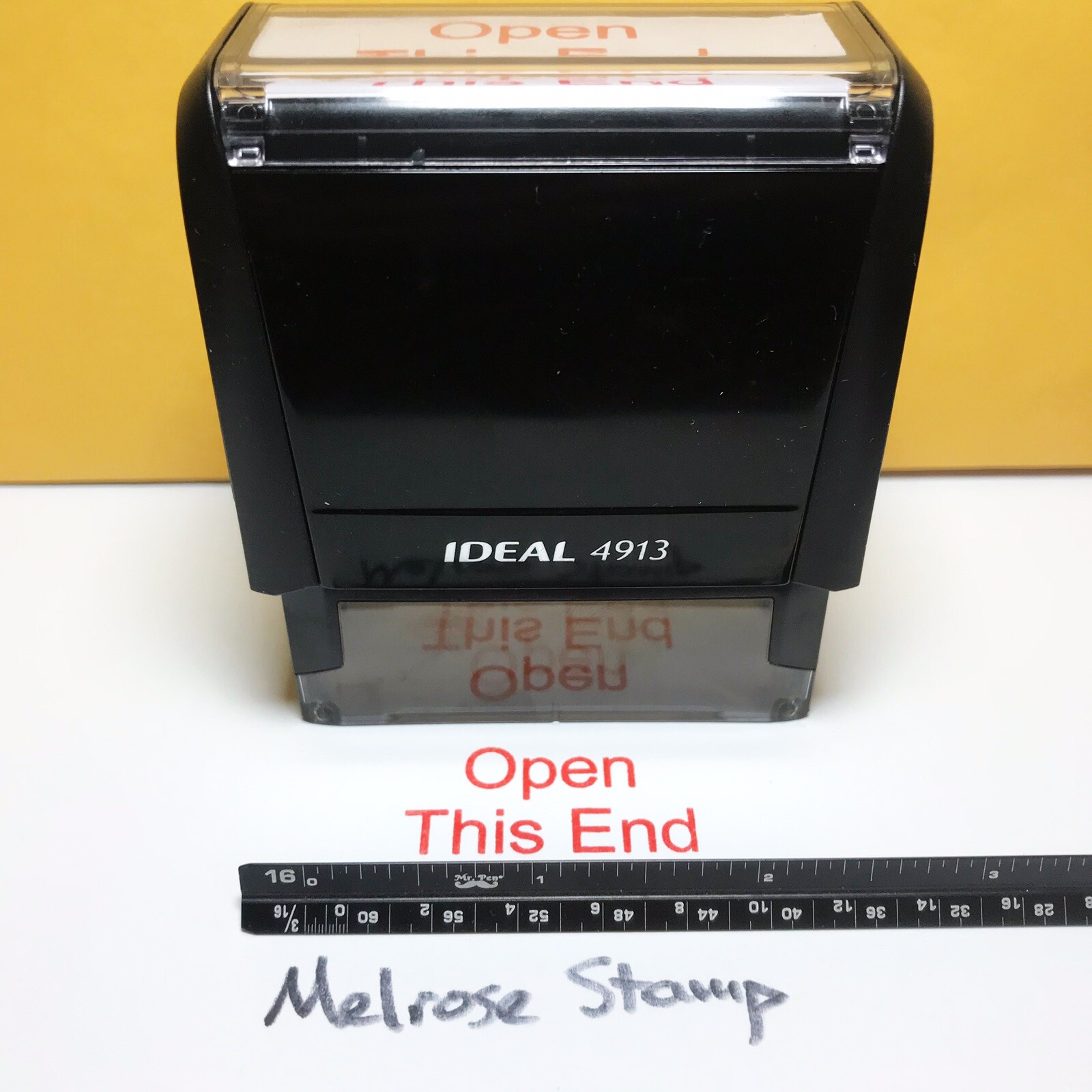 Open This End Rubber Stamp Red Ink Self Inking Ideal 4913