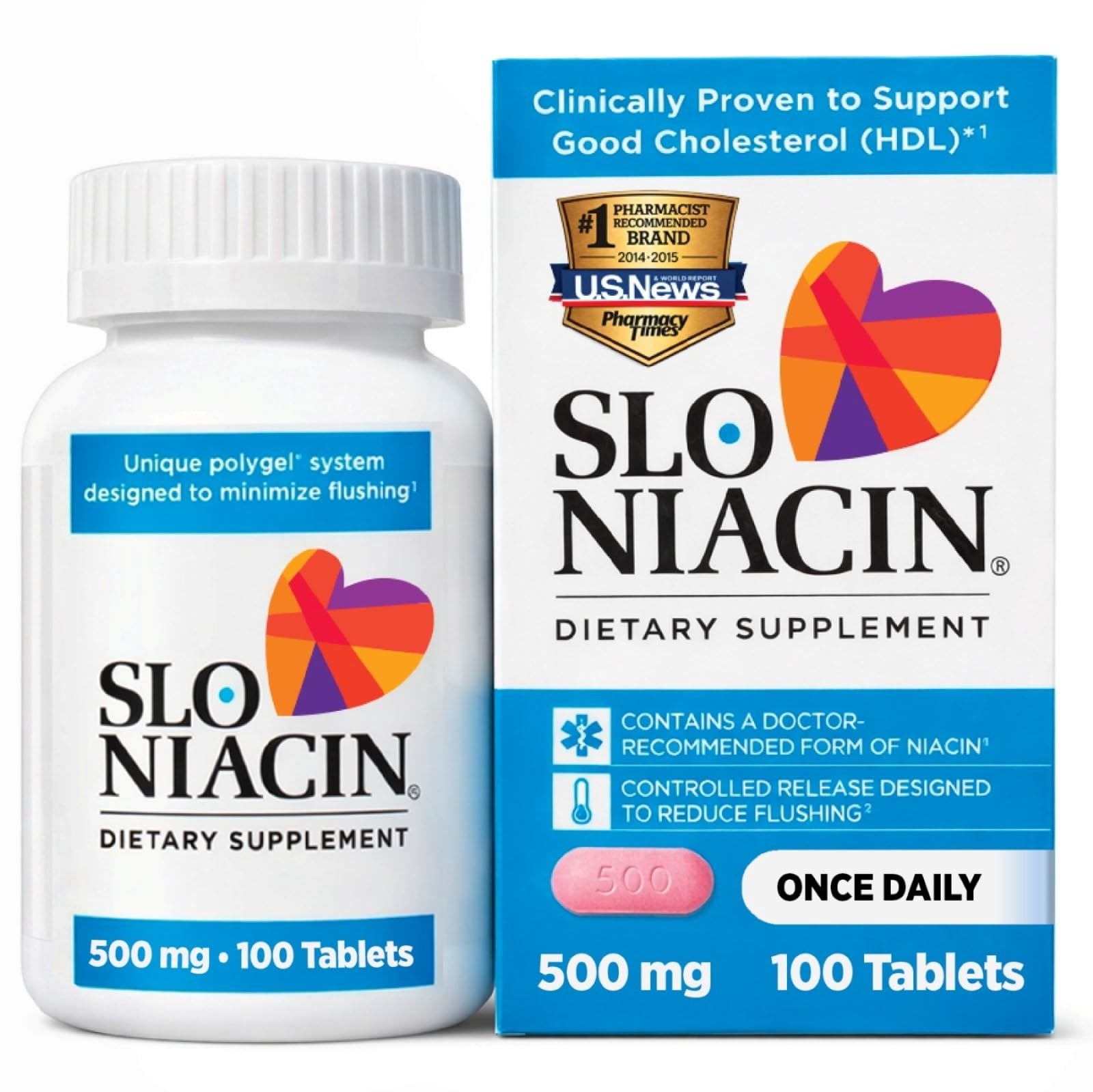 Slo-Niacin Slow Release Niacin 500mg – Vitamin B3 100 Count (Pack of 1)