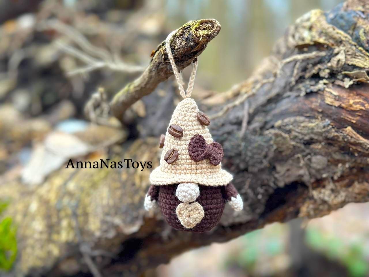 Coffee gnome keychain, Crochet PDF pattern gnome with coffee beens