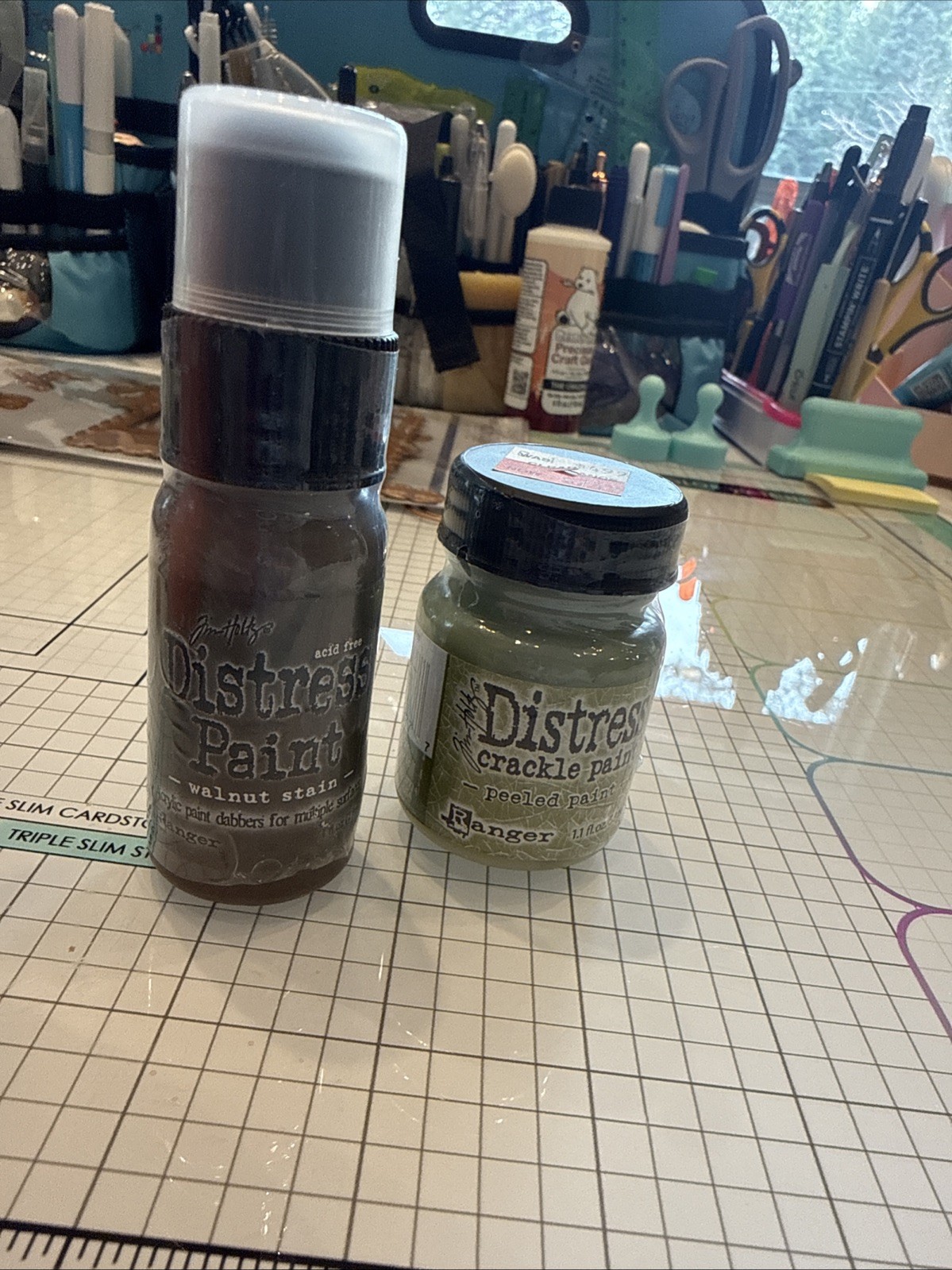 Tim Holtz Distress Crackle Paint Peeled Paint 1 Oz & Walnut Stain Distress Paint