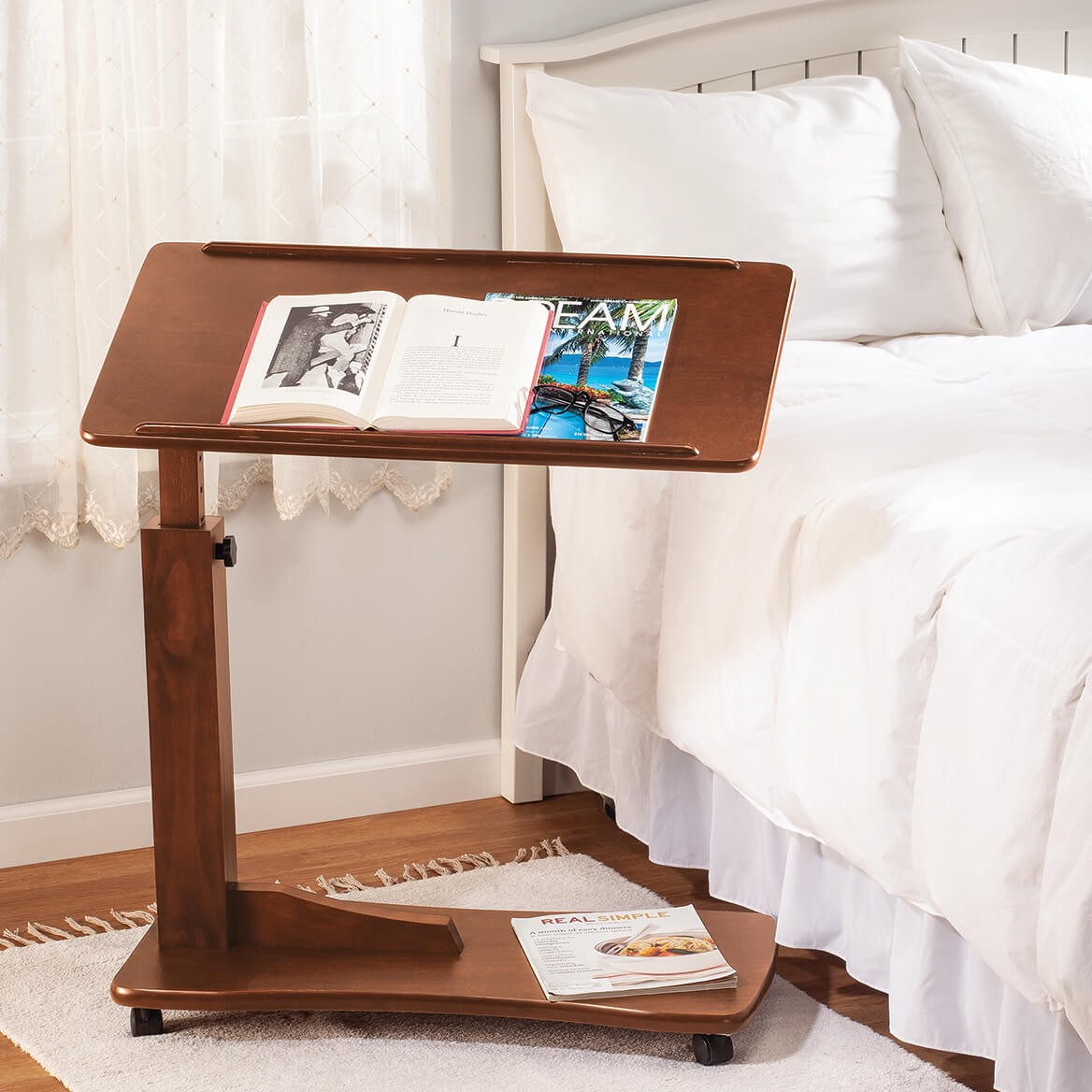 Side Accent Table, Adjustable C Shaped Design with Raised Rim, Small Table for L