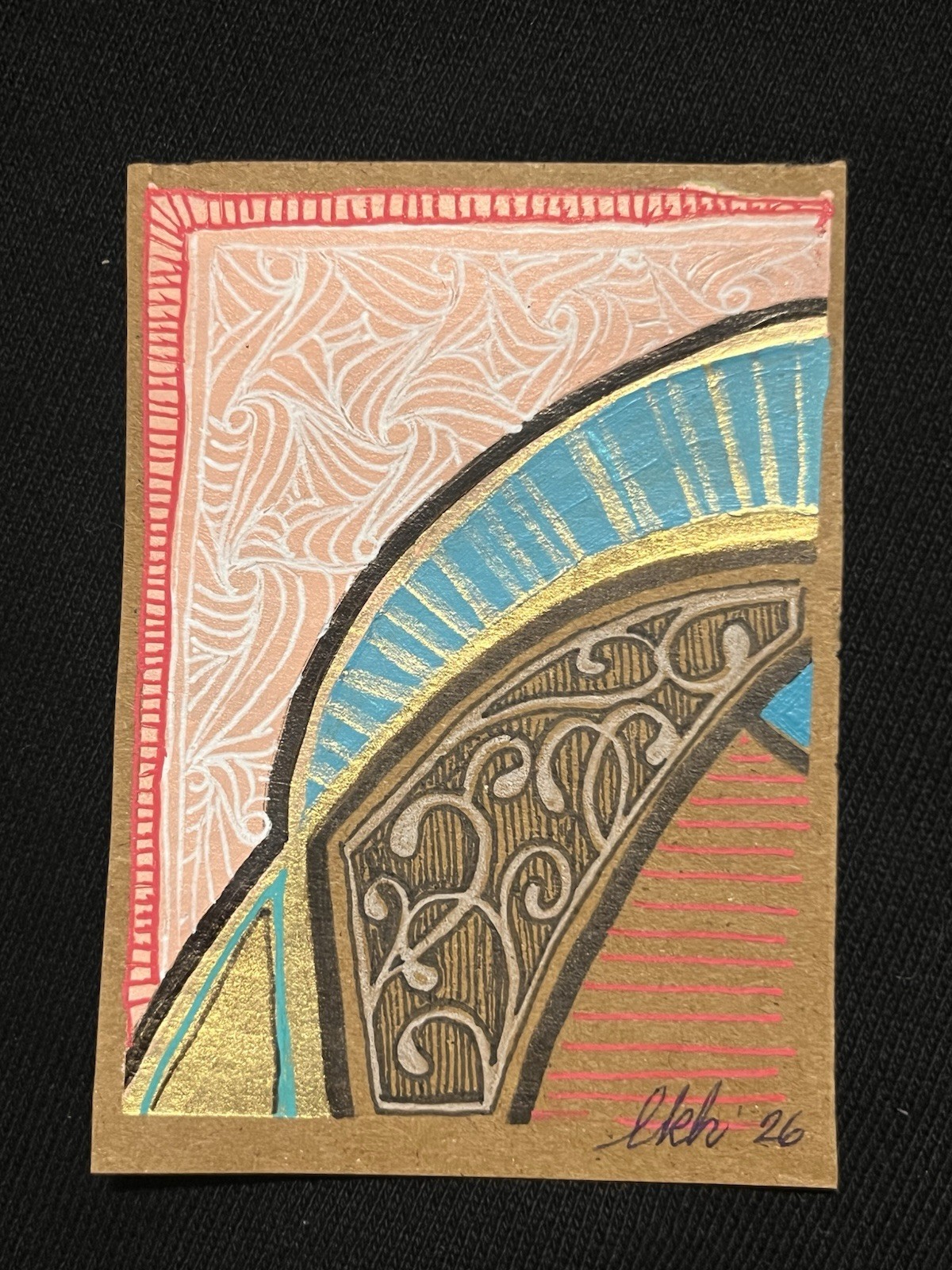 ACEO ORIGINAL: Abstract Line drawing Illustration Signed  BY LAURA HARMS,
