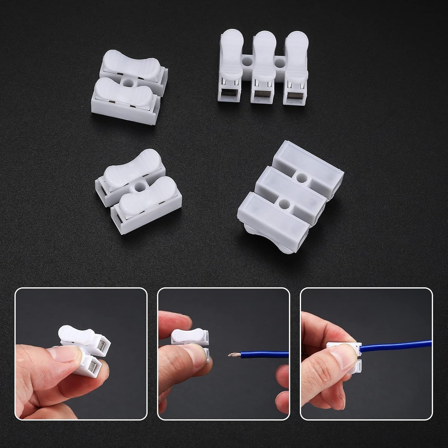 65PCS Spring Wire Connectors 2 Pin Push-In Quick Terminal Block Cable Clamp