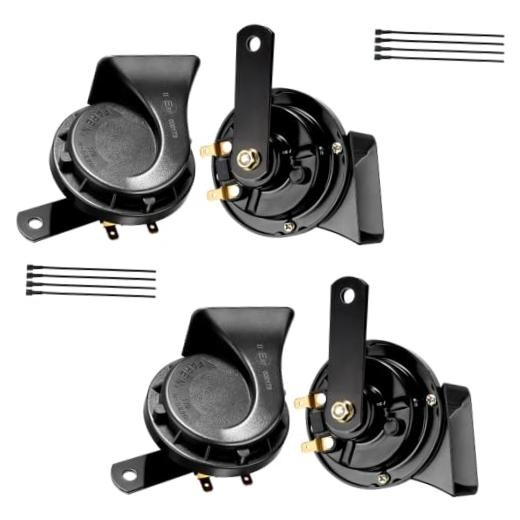Car Horn 4 pack 12v Waterproof Auto Horn Used for Trucks 4 pcs black car horn
