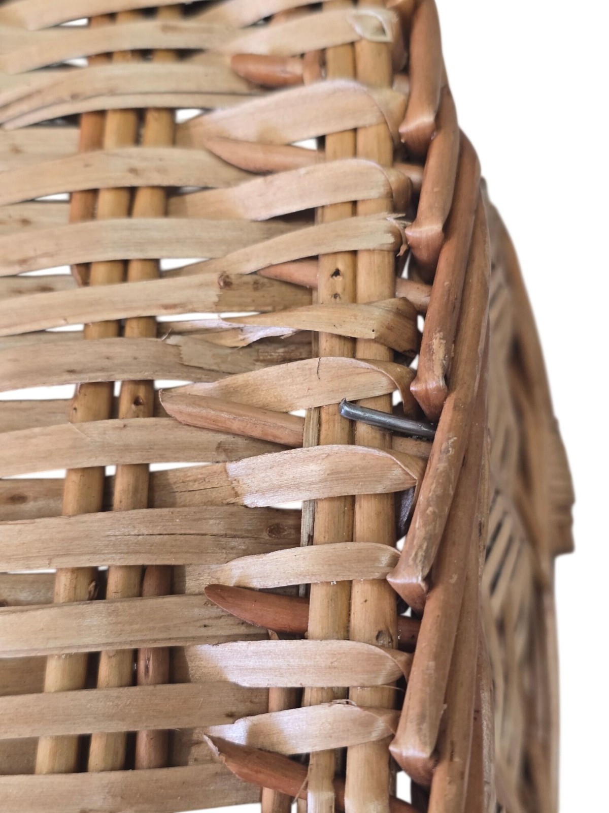 Handwoven Rectangular Basket Metal Link Collapsible Handle Natural