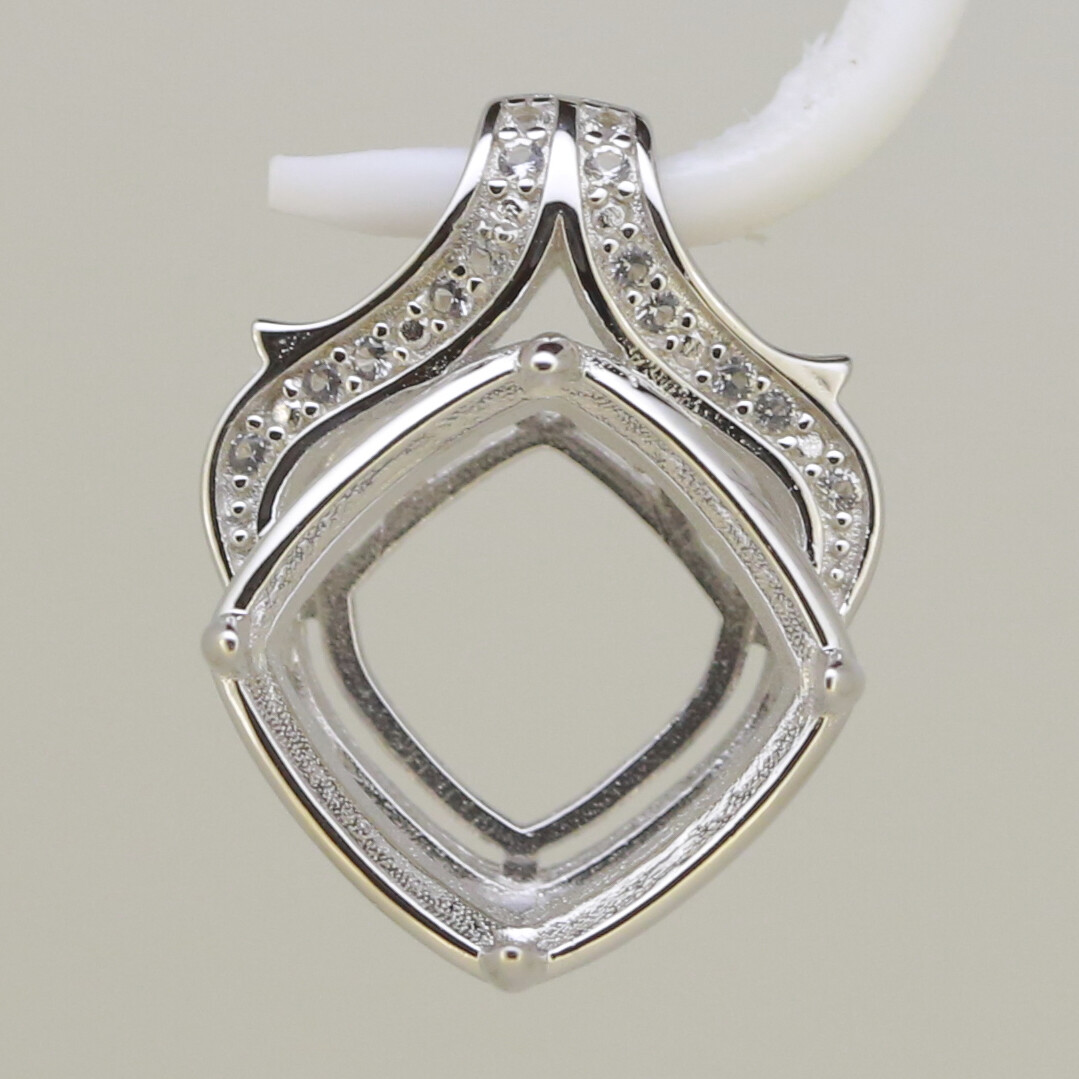 Sterling Silver Semi Mount Pendant Setting Cushion Cu 12x12mm