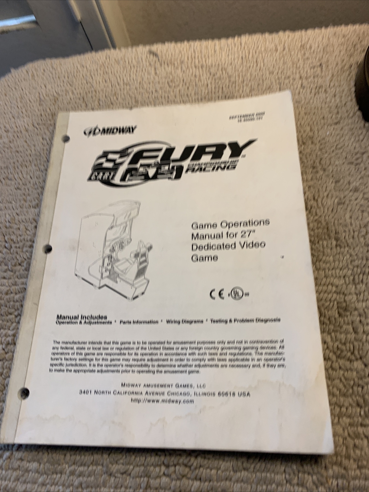 Original Cart Fury Midway arcade video game manual
