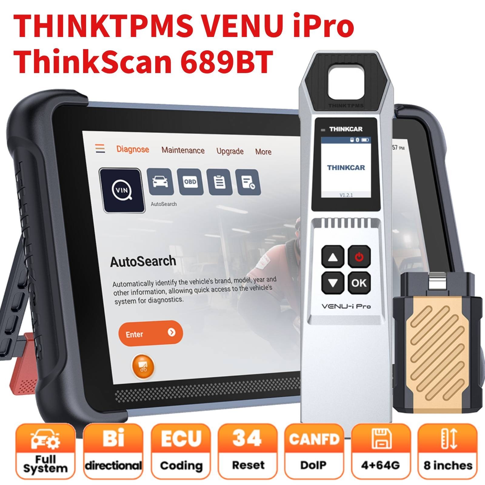 ThinkScan 689BT+TPMS Tool Bidirectional Auto Diagnostic OBD2 Scanner E.CU Coding
