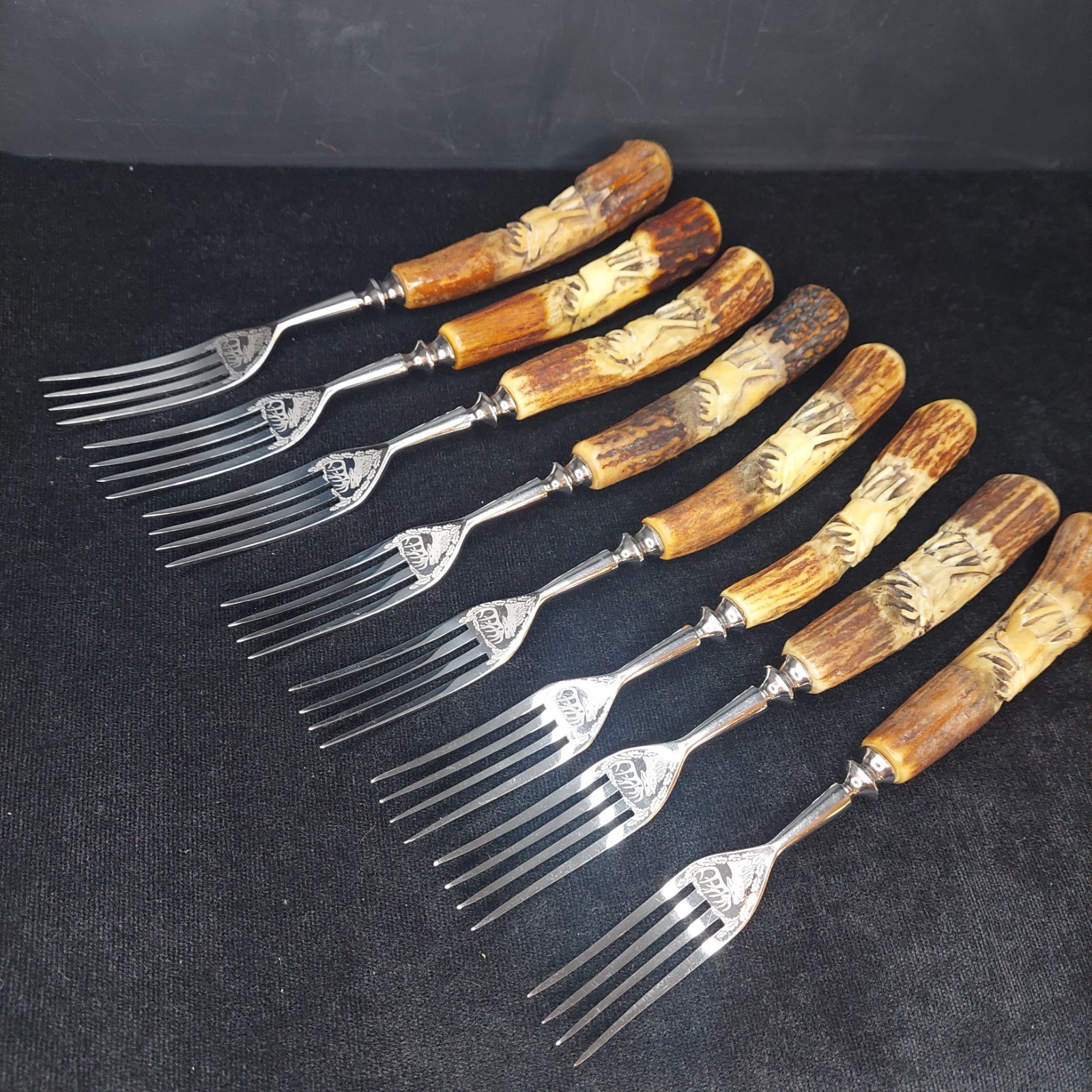 17 Pc 1930-1950 Karl Kimmel Solingen Germany Rust-free Stag Handle Flatware Set