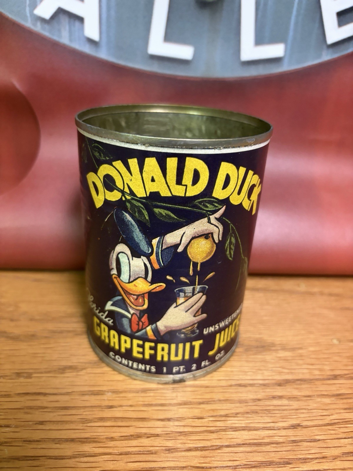 Donald Duck Grapefruit Juice Can Disney Old Vintage Flat Top Can Mickey Mouse