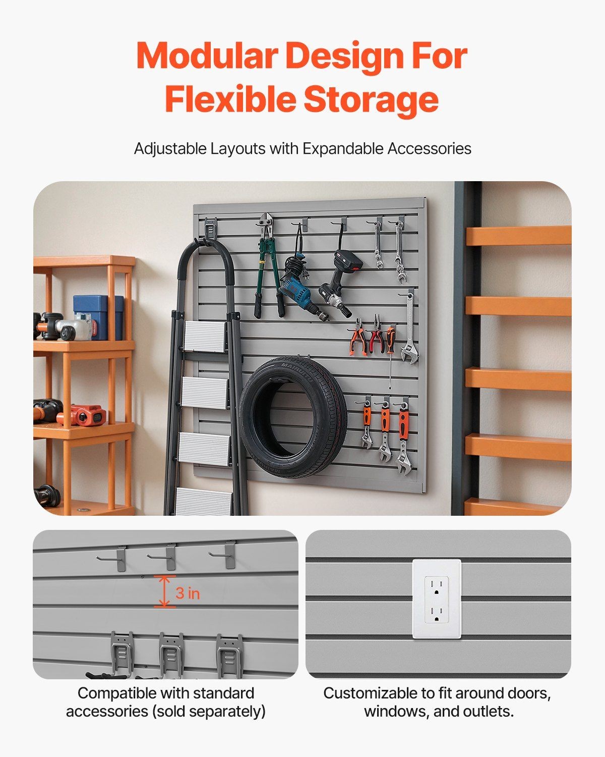 Grey 4x4ft Slat Wall Panel 300lb PVC Modular Storage Unit