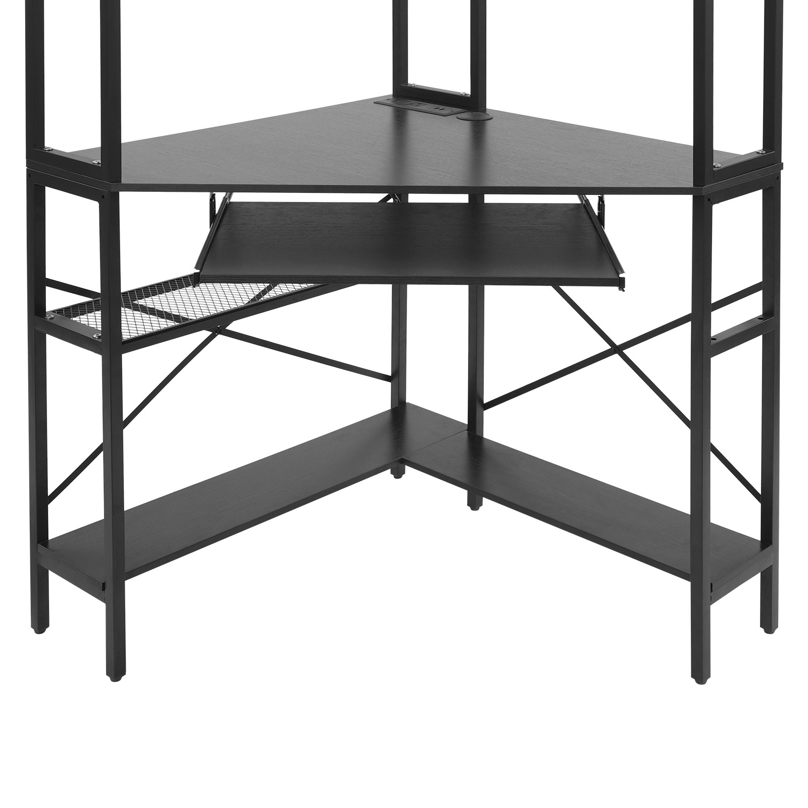 Black Corner Desk, Corner Computer Desk with Power Outlets, Home Computer Desk