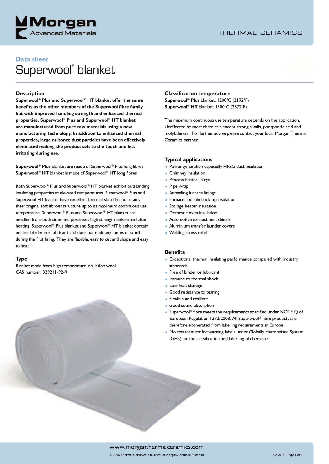 2" SuperWool Plus 12x24" Ceramic Fiber Blanket ALTERNATIVE Thermal Ceramic 2192F