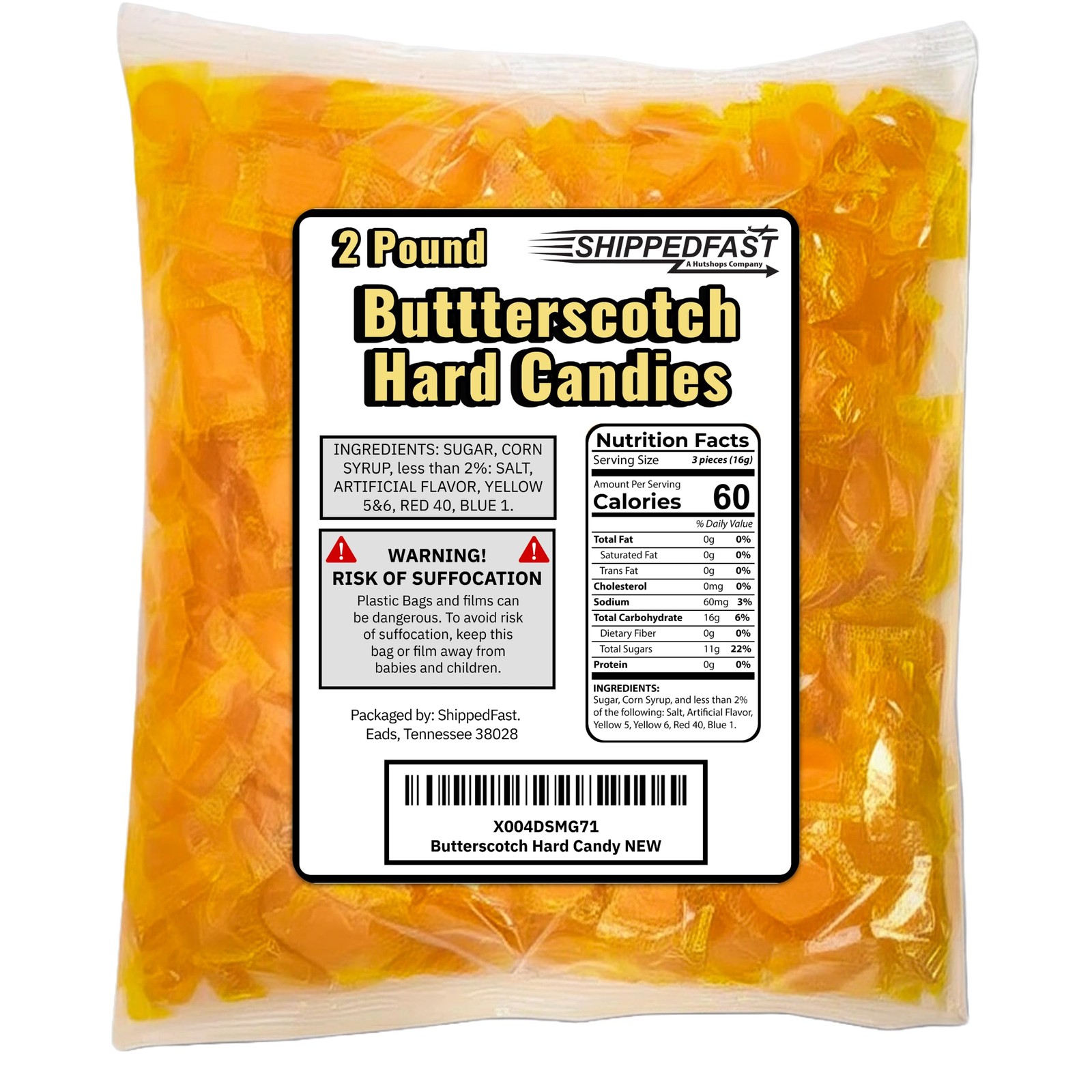 Butterscotch Hard Candies. (2 Pound Bag) of Individually Wrapped and Sealed C...