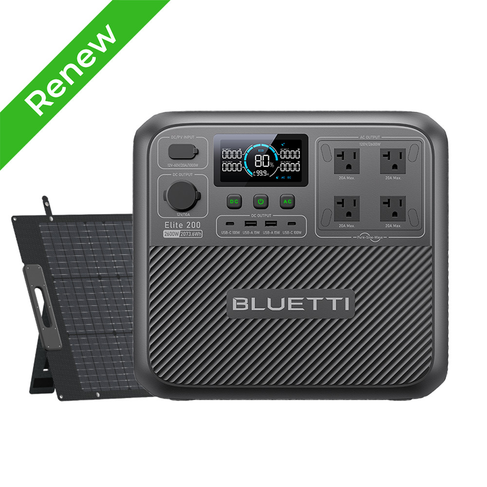 BLUETTI Elite 200 V2 2600W 2073Wh Power Station+200W Solar Panel for RVs Backup