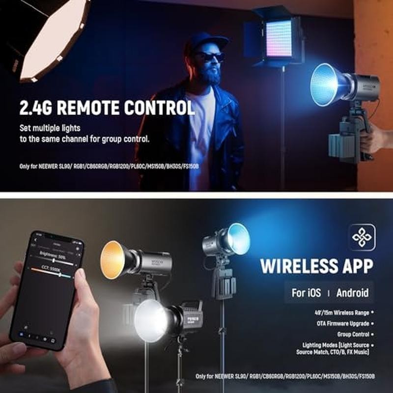 LED Video Light 65W Handheld Compact Dimmer 2700K-6500K 17 Effects APP Control