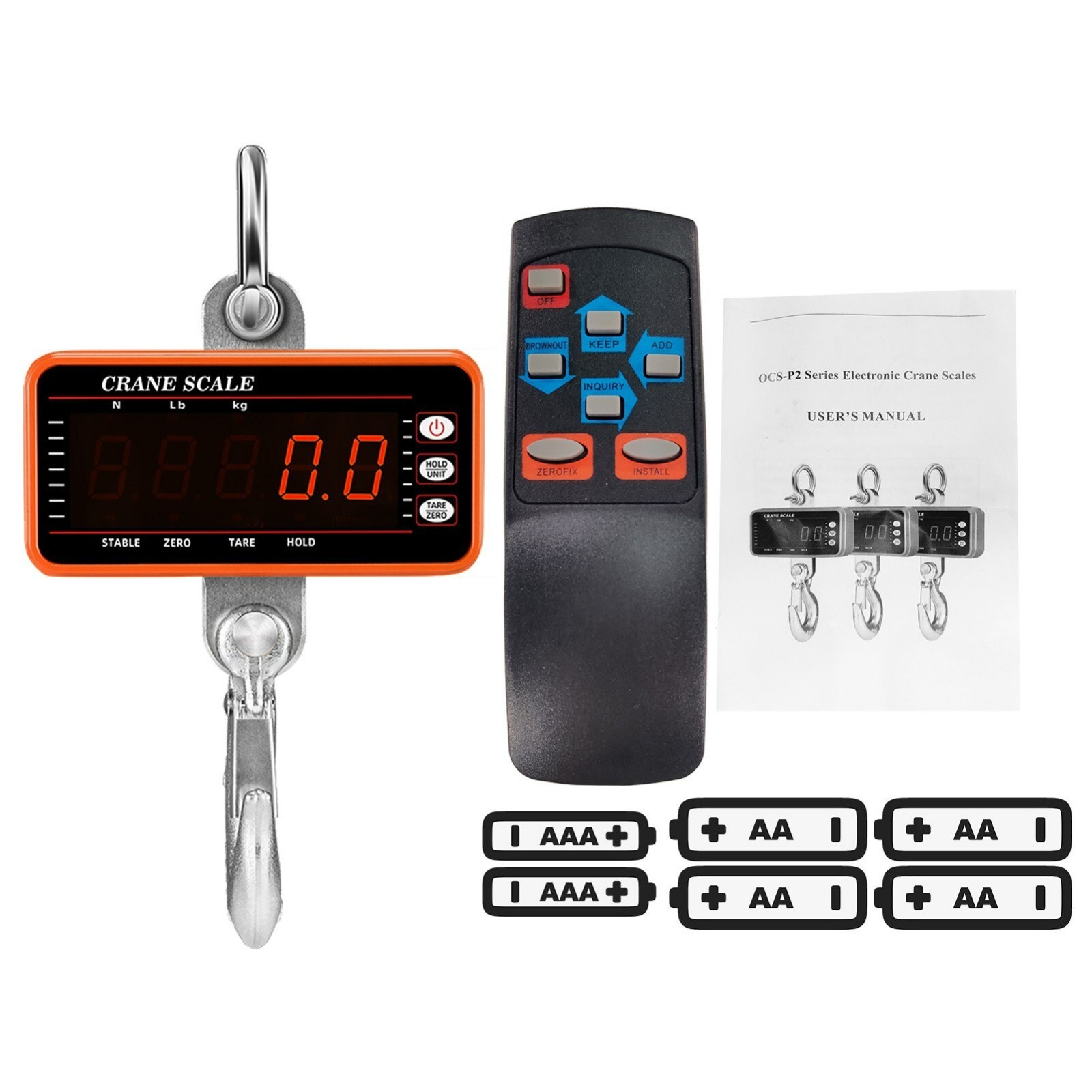 2200lbs/1000kgs Digital Hanging Scale Industrial Heavy Duty Crane Tare Function