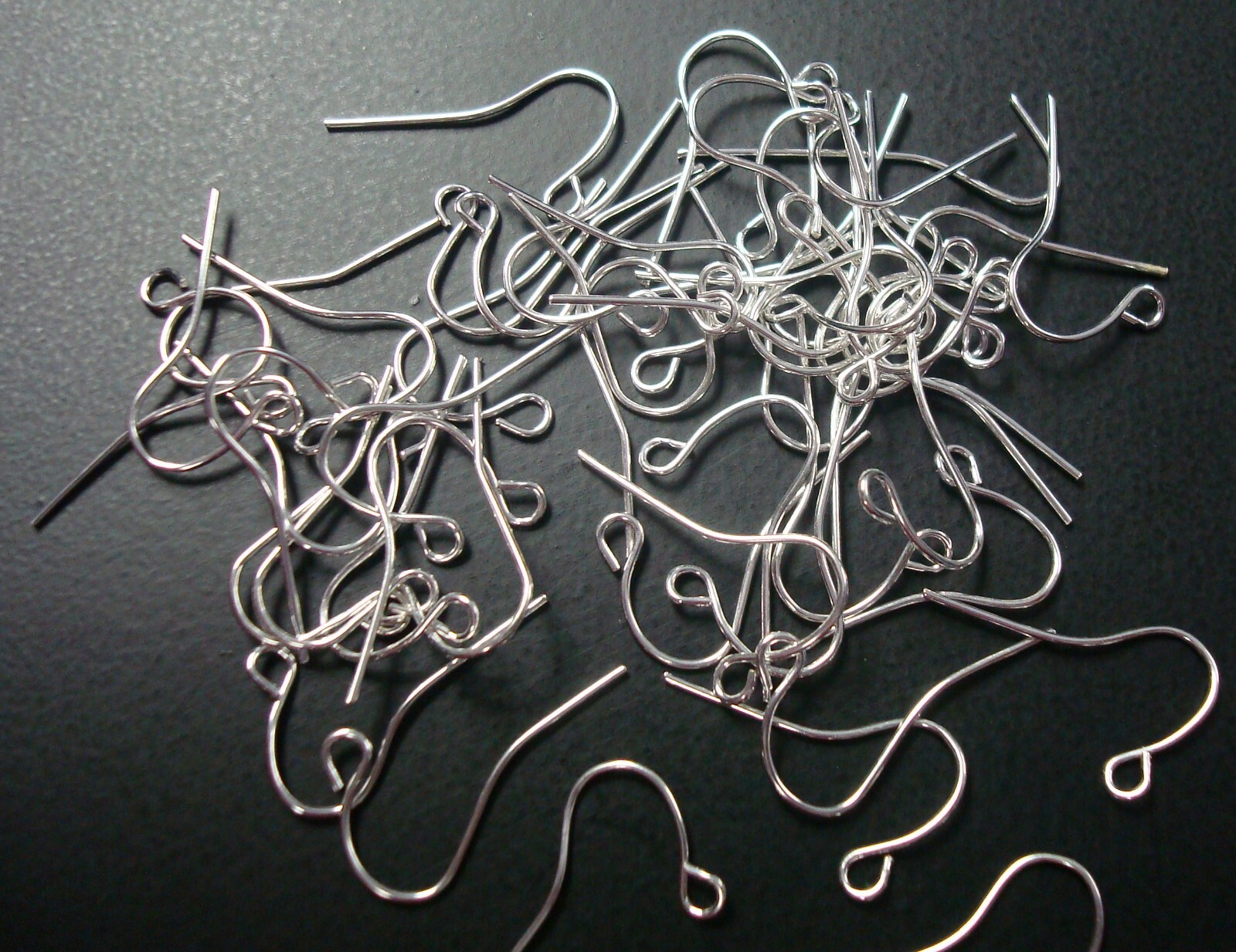 50 Sterling silver plated plain fish hook earring wires open bottom loop fph026