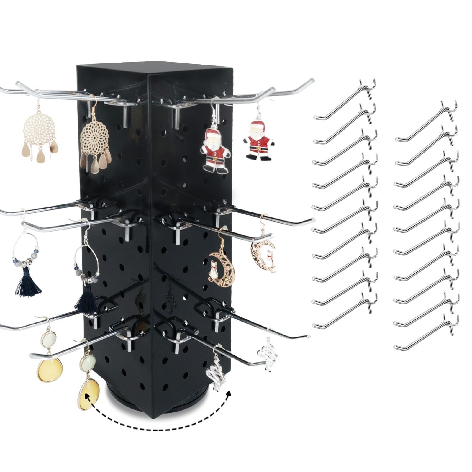 Rotating Pegboard Stand with 20 Peg Hooks 4-Sided Pegboard Spinning Display S...