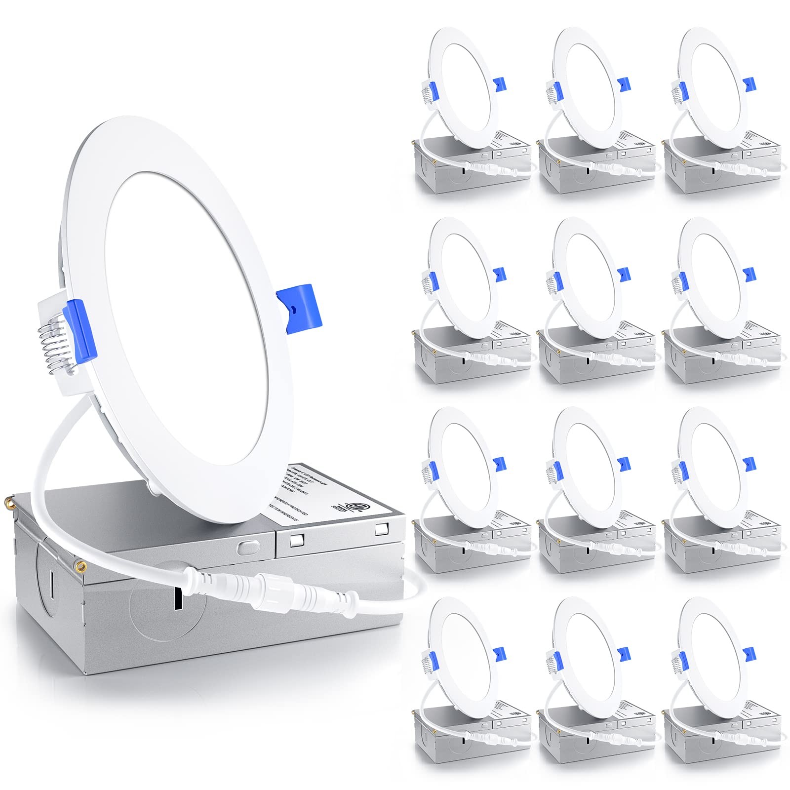 Ensenior 12 Pack 4 Inch LED Recessed Light, 4 Inch, 6000K - Clear White