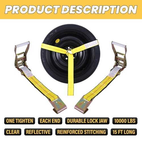 2" x 10 FT Lasso Wheel Straps (4-Pack) - High Visibility No-Wrap Tie Yellow