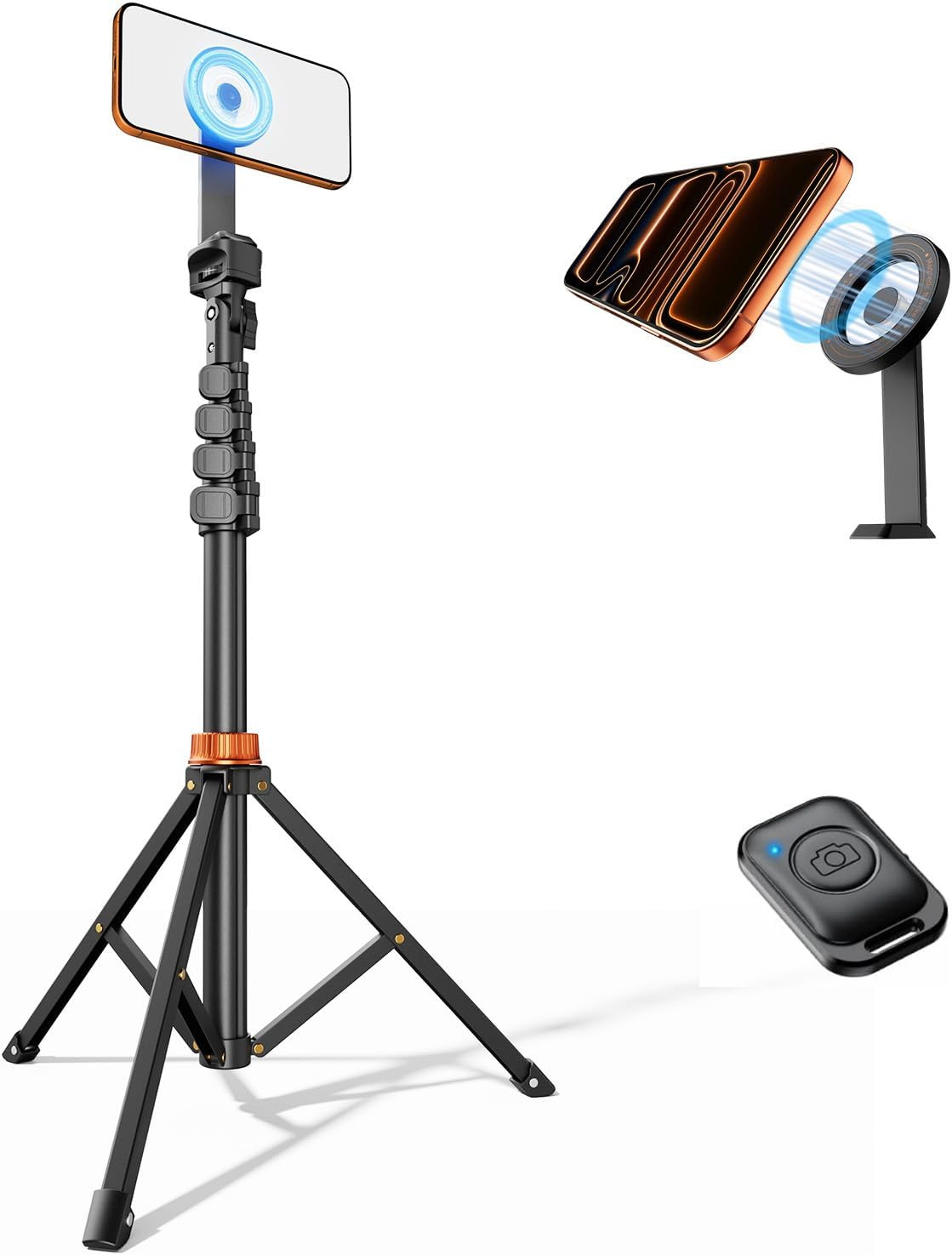 69" Magnetic Phone Tripod, Tripod for Iphone with Remote & Strong Magnetic Holde