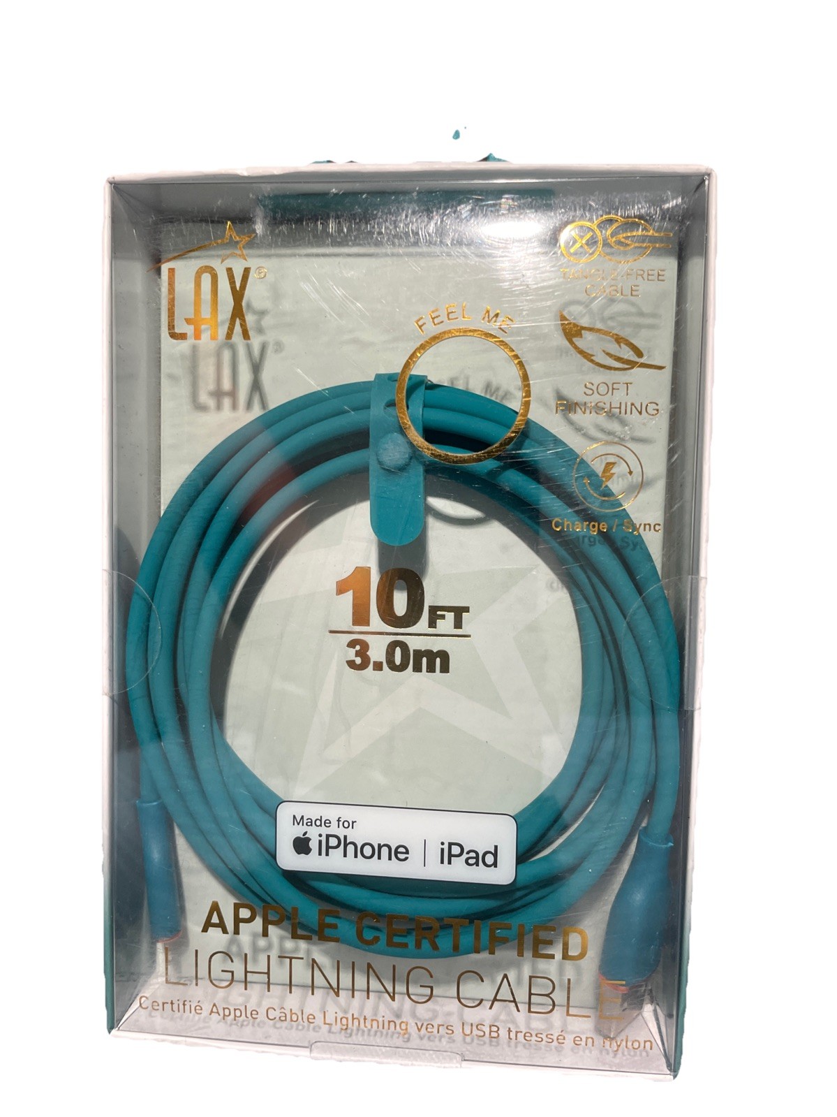 New LAX Apple Certified Cable For iPhone iPad Charger USB 10FT ~Teal /AquaGreen~