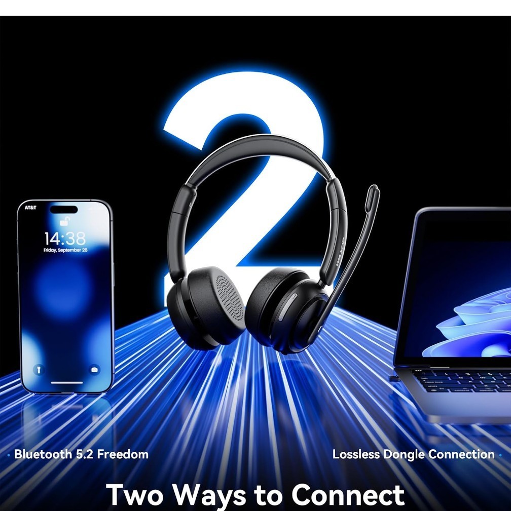 Waxop Wireless Headset For Work With Microphone And Noise Cancelling Black