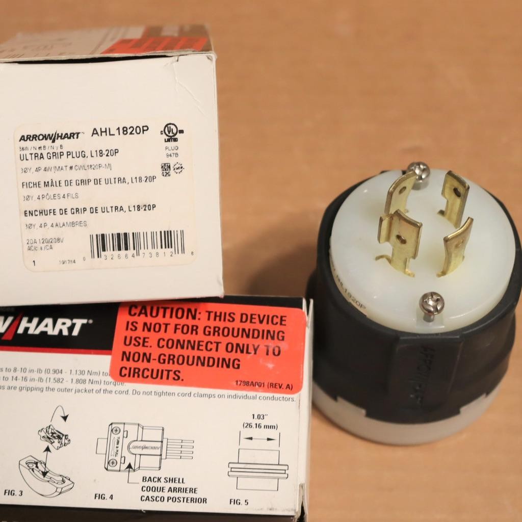 One Arrow Hart AHL1820P NEMA L18-20P 20A 120/208 3 Phase Y 4P 4W Non-Grounding